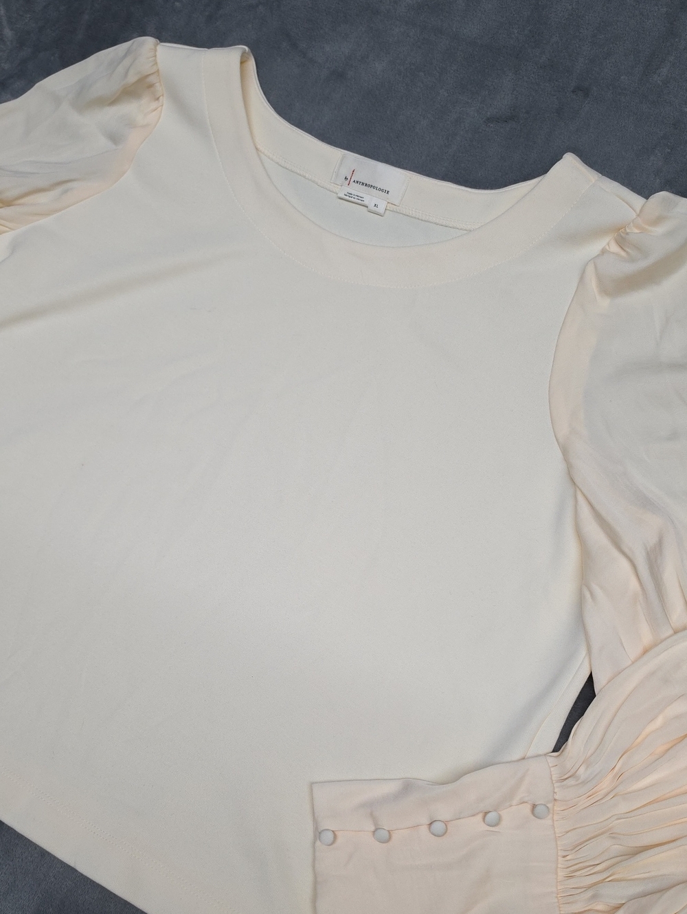 Anthropologie XL Cream Puff-Sleeve Blouse with Button Cuffs Romantic